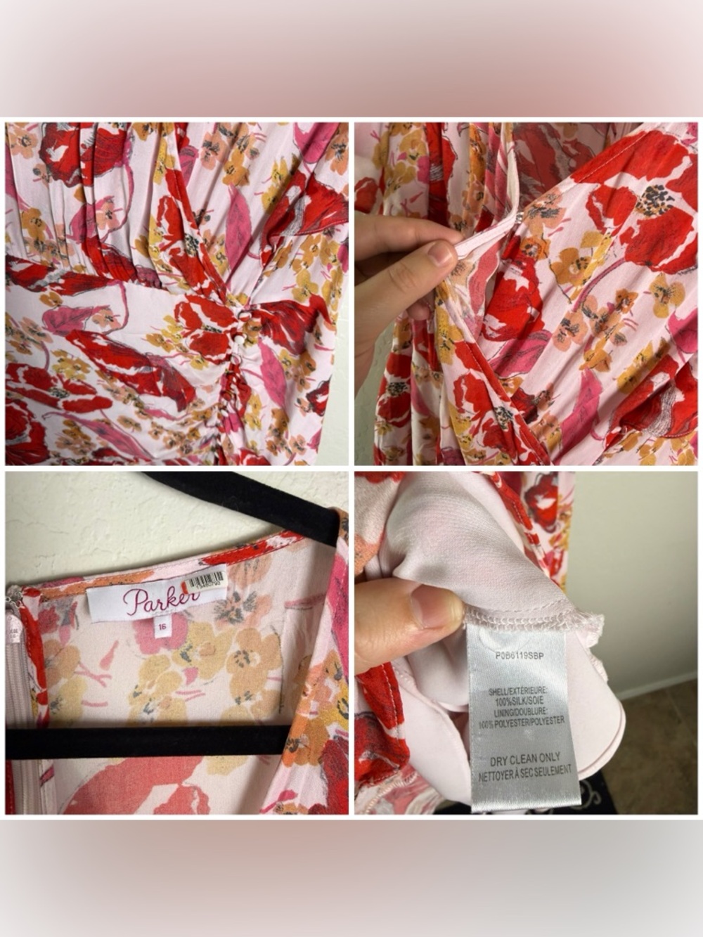 Parker Vivi Dress Silk Floral Dress 16 - Picture 7 of 15